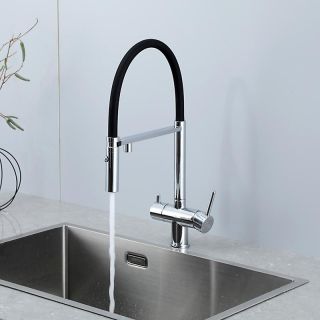 Смеситель для кухни Gappo G4397-80 с подключением фильтра питьевой воды и гибким изливом хром/чёрный